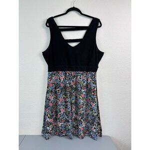 Torrid women's 2 2X black floral knit fit and flare mini dress sleeveless casual